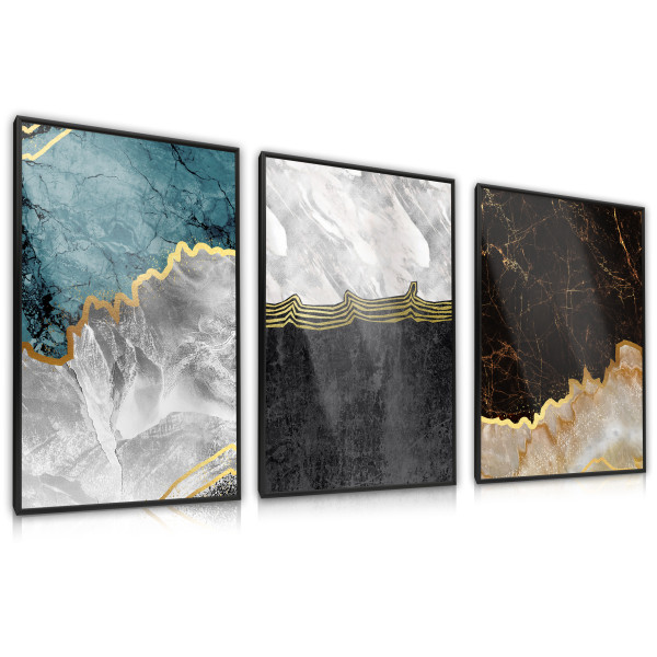 Zestaw 3x Plakat w Ramie MARMUR Abstrakcja 30x40cm