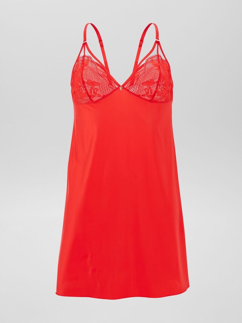 Babydoll de cetim 'Sans Complexe' - VERMELHO