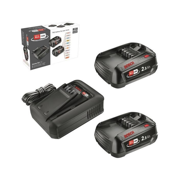 2er-Pack 18V 2,5 Ah Akkus + AL 18V-44 Ladegerät – Bosch – POWER FOR ALL 18V