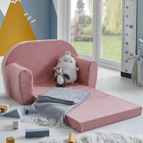 Kindersofa ausklappbar, rosa
