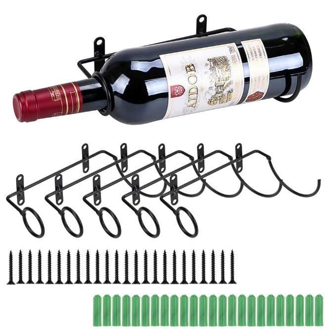 Support mural en fer pour bouteilles de vin - Lot de 6 - Noir - Robuste et durable