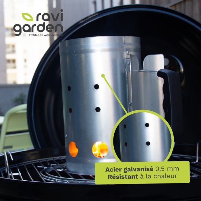 Galvanized Steel Barbecue Chimney | Fast & Efficient Barbecue Lighter | Charcoal BBQ Accessory | Ravigarden