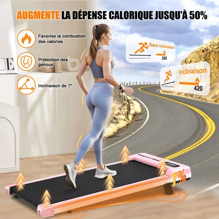 Loopband 1-8 km/u met afstandsbediening en lcd-scherm - Loopoppervlak 92 x 38,5 cm, roze, voor beginners
