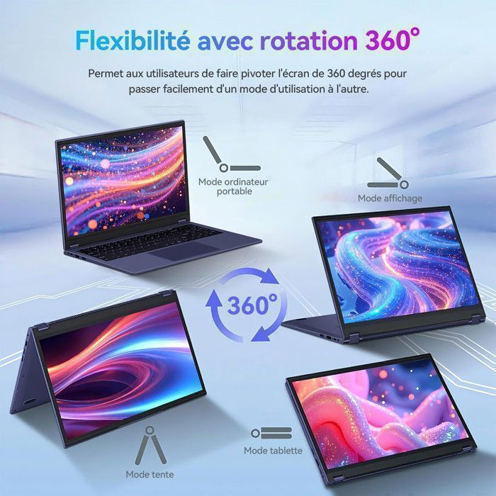 Portátil - Pantalla táctil abatible de 360° - Procesador Intel Core M3-8100Y - 16 GB de RAM DDR3 - SSD de 512 GB - Pantalla FHD de 15,6