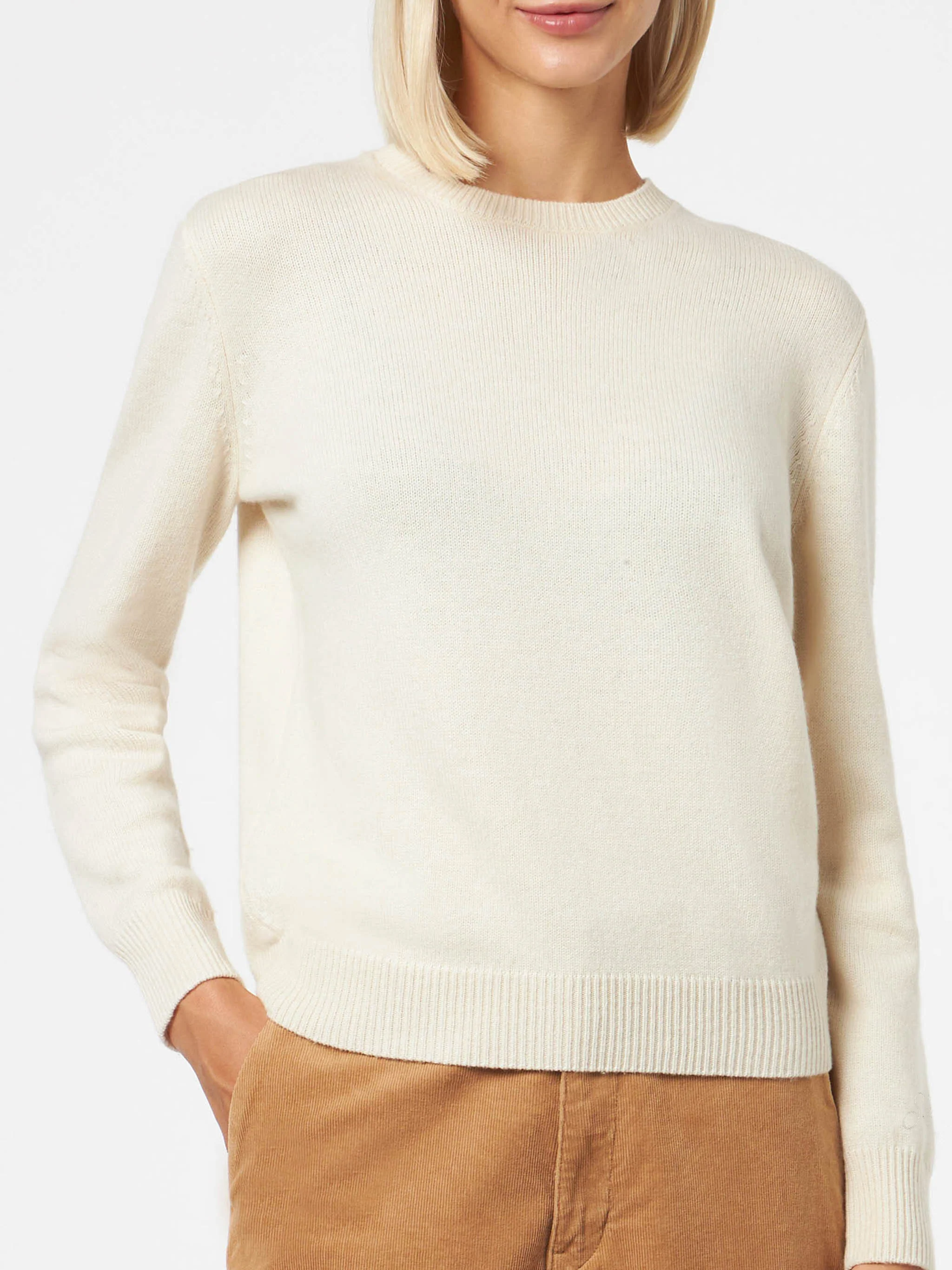 Pull Sorbonne pour femme en pur cachemire blanc crème