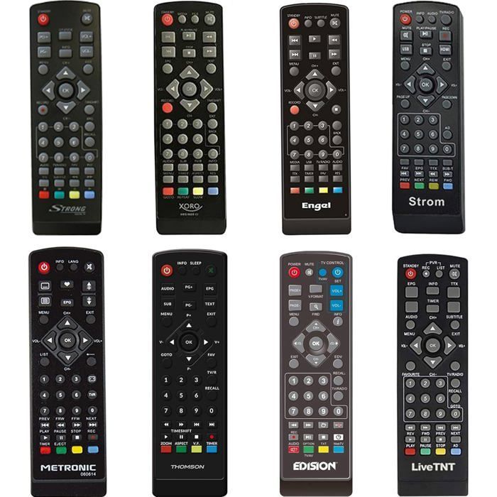 Mando a distancia universal 7 en 1 compatible con decodificadores DVB-T de televisión digital terrestre: Strong, Engel, Metronic, Strom, Livetnt, Xoro.
