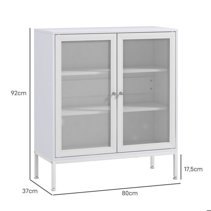 Kitchen sideboard - HOMCOM - 3 tiers - mesh doors - adjustable shelf - modern - for living room and dining room - white