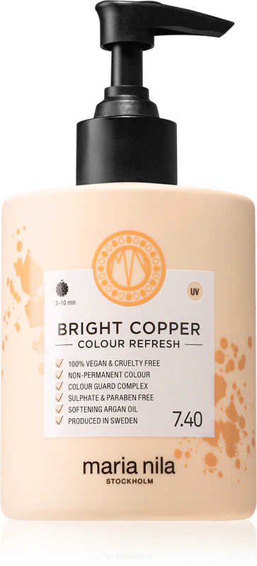 Máscara nutritiva suave Maria Nila Colour Refresh Bright Copper sem pigmentos de cor permanentes.