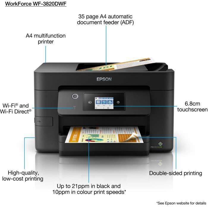 Impresora multifunción EPSON WorkForce Pro WF-3820DWF - Color - Inyección de tinta