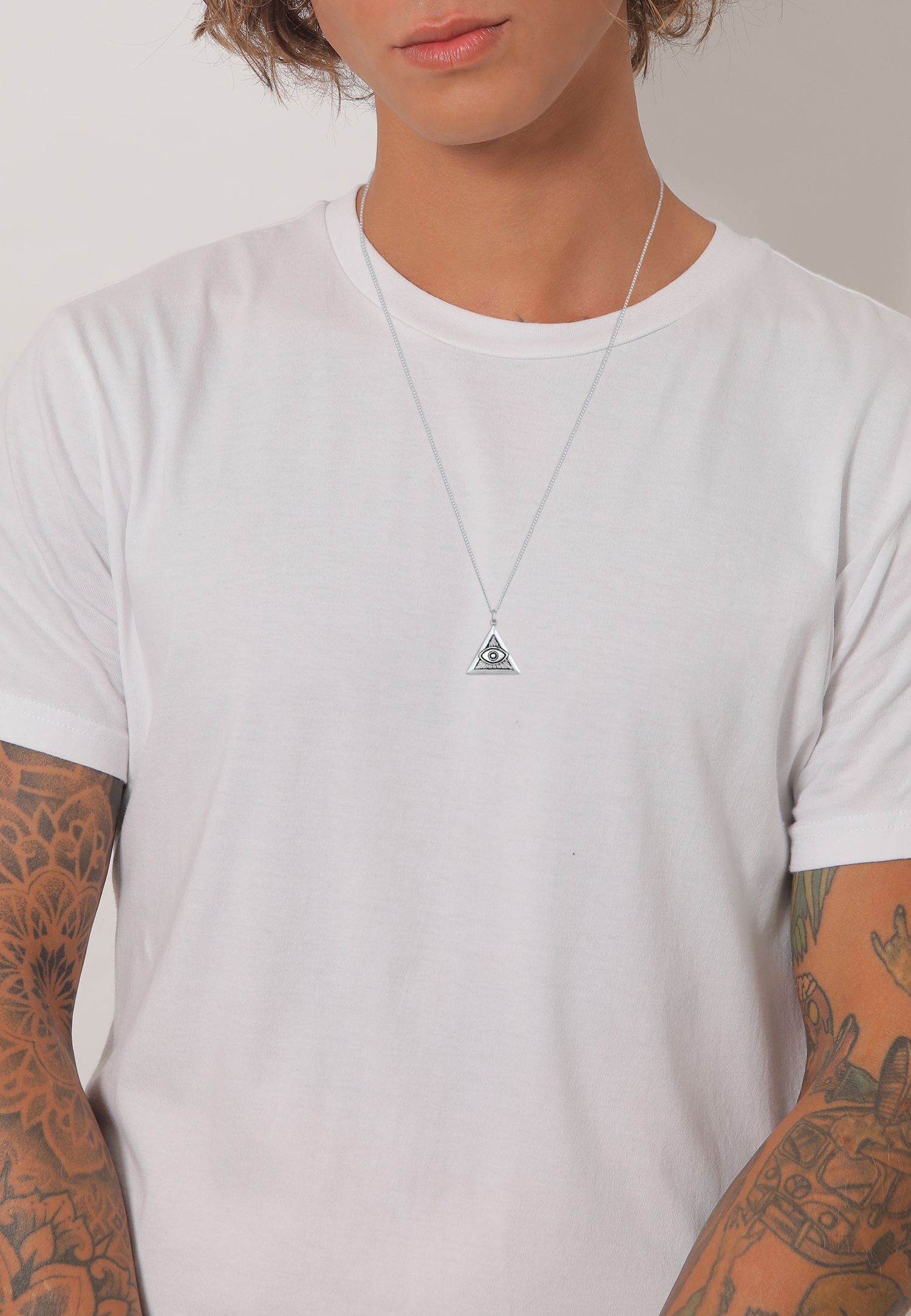 KUZZOI Hommes triangle pendentif Evil Eye en argent sterling 925