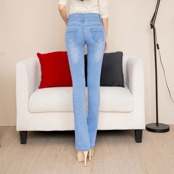 Jeans Femme - INSFITY - Taille Haute Évasé Slim Bootcut Stretch - Bleu Clair