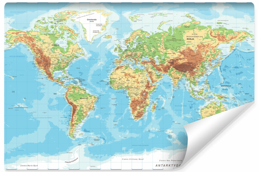 Fototapeta Fizyczna Mapa Świata 90x60cm