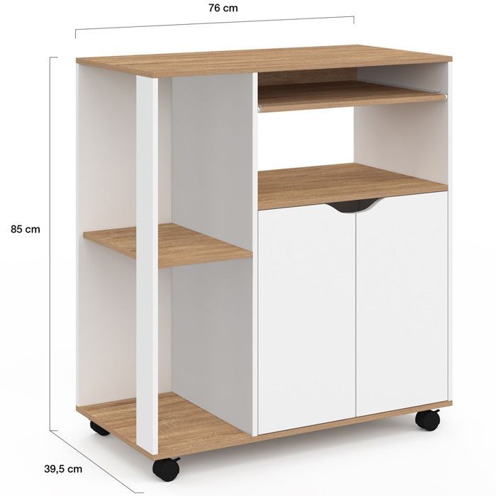 IDMARKET Desserte de cuisine COSI bois blanc et plateaux façon hêtre L.76 CM