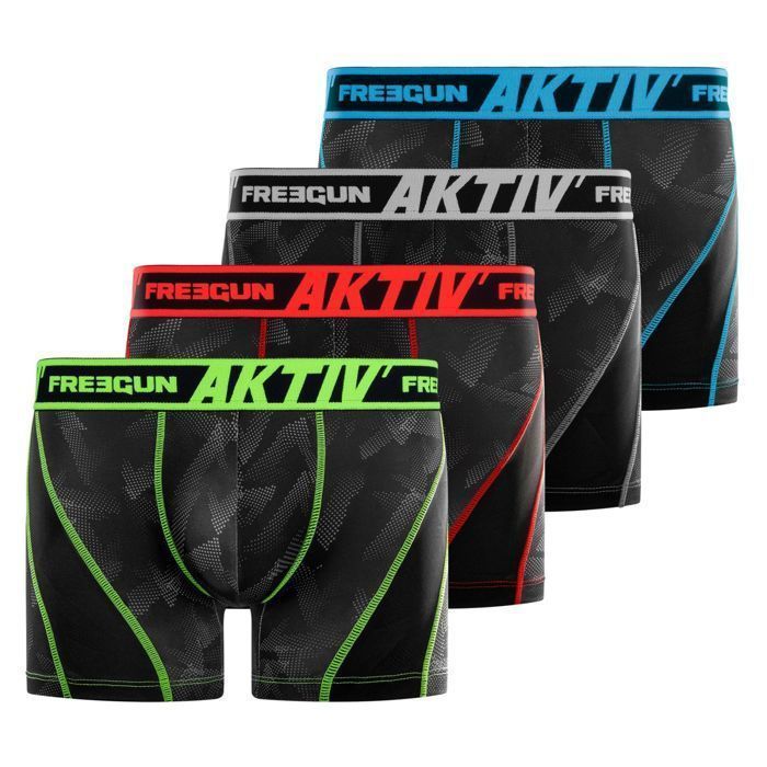 Calzoncillos bóxer Freegun AKTIV para hombre, ropa interior masculina - Negro (Paquete de 4)