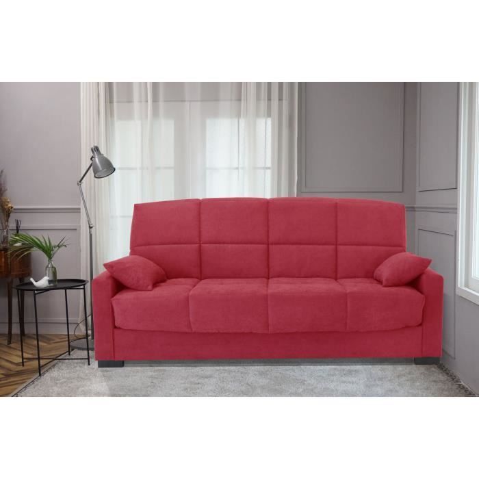 Megan 14 3-seater sofa bed - Soro red fabric - With armrests - Sleeping area 130x190 cm - W223 x D96 x H103 cm