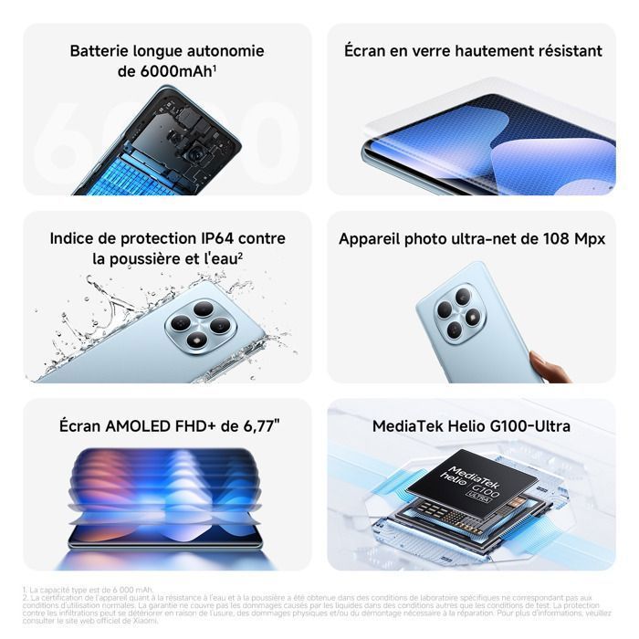 Smartphone - XIAOMI - REDMI Note 15 - 8 GB de RAM - 128 GB de almacenamiento - Batería de 6000 mAh