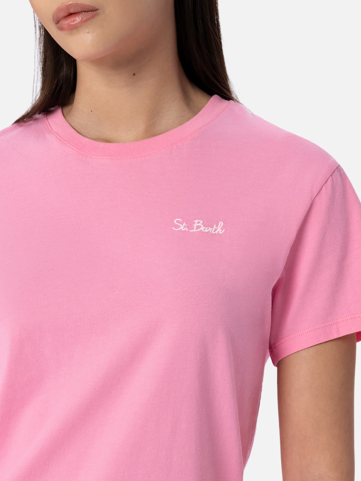 Emilie dames T-shirt met ronde hals van roze katoenen jersey