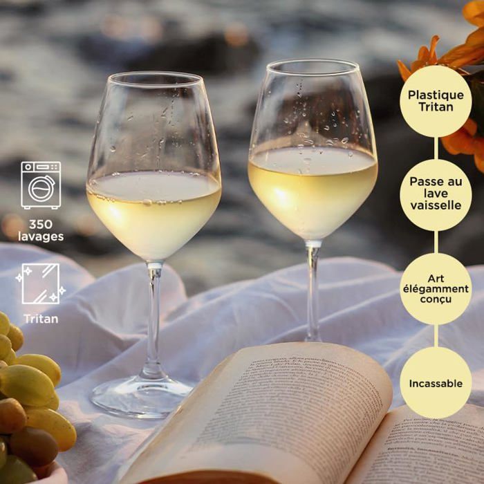 Unbreakable Multicolor Wine Cocktail Glass 47cl - Set of 6 - Tritan Glass, Reusable 350 Washes, Multicolor
