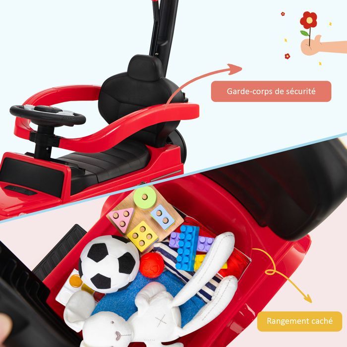 DREAMADE Auto cavalcabile per bambini con licenza ufficiale Mercedes Benz, adatta a bambini dai 12 ai 36 mesi, con maniglione di spinta e capottina regolabile, colore rosso.