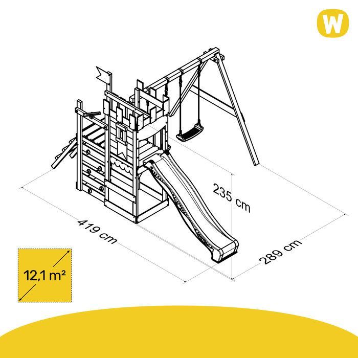 WICKEY RoyalFlyer play tower with pastel pink slide, swing and sandbox – 10-year guarantee*