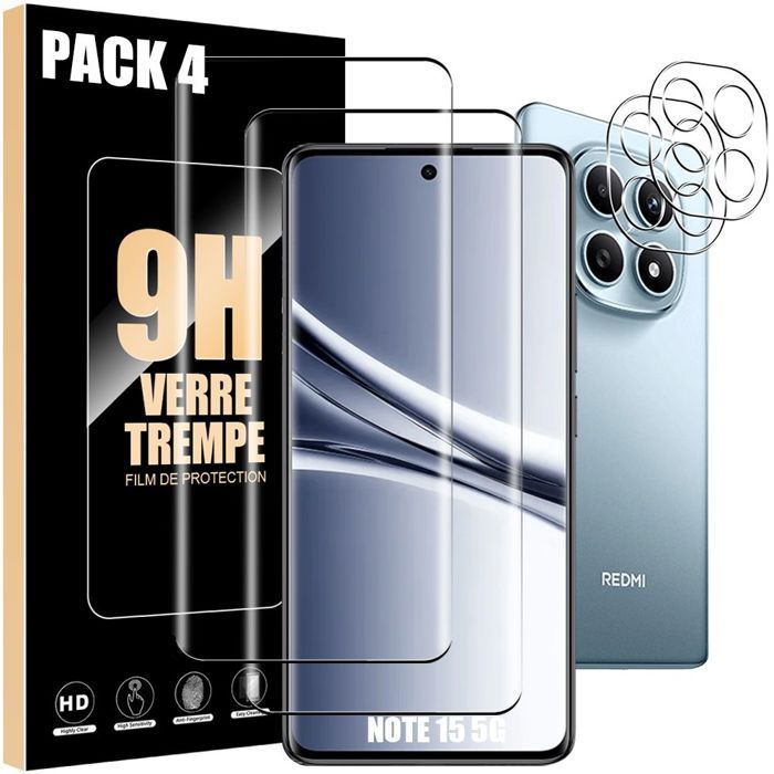2 Verres Trempés et 2 Vitres Objectif Arrière pour Xiaomi Redmi Note 15 5G - Protection 9H Rigide