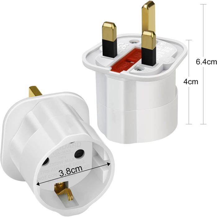 Adattatore per spina UK, 1 adattatore da UE a UK (da 2 pin a 3 pin) per dispositivi elettronici da viaggio