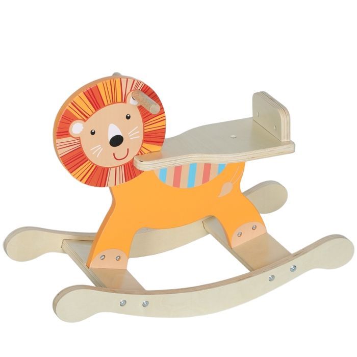 Schaukelpferd aus Holz mit Löwenmotiv, maximale Belastbarkeit: 25 kg, für Kinder von 2 bis 5 Jahren, Farbe: Orange.