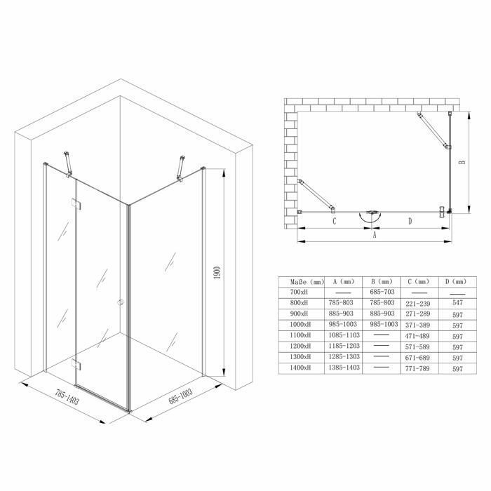 Mampara de ducha esquinera transparente de 100x80 cm con puerta pivotante, rectangular, Doporro Ravenna5