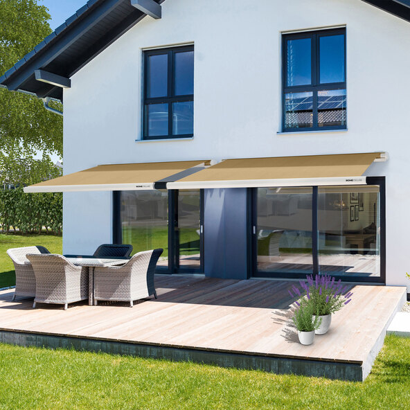 LED-zonnescherm ELOS V2 met volledige cassette, incl. windsensor, zandkleurig, 350 x 250 cm