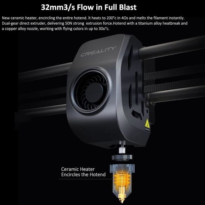 Imprimante 3D - CREALITY 3D - K1 - Vitesse max 600 mm/s - Accélération 20 000 mm/s² - Refroidissement double ventilateur