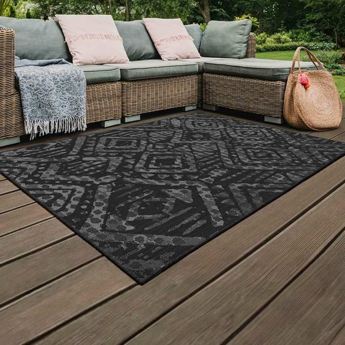 Outdoor rug in polypropylene, 120 x 170 cm, black