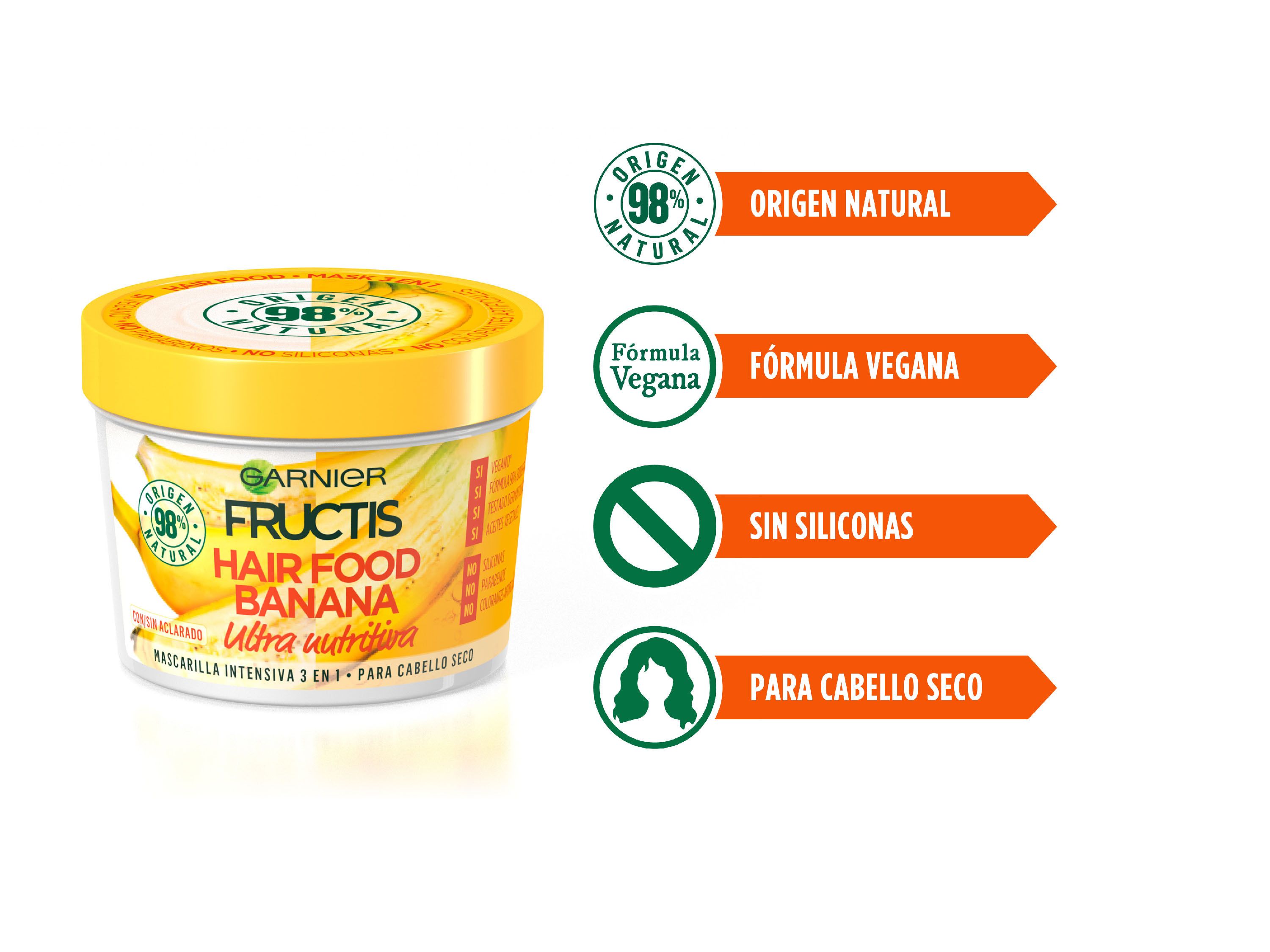 „Fructis Hair Food“ 3 viename bananų plaukų kaukė Kondicionieriai be silikono