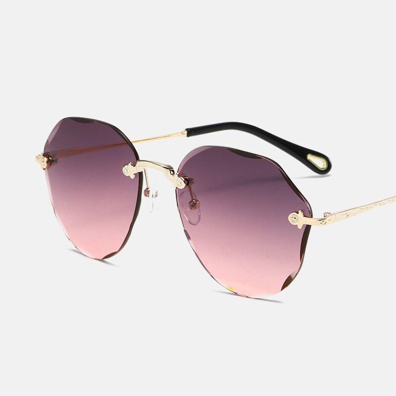 Kobiety bez oprawek ciecie diamentowe soczewki okulary przeciwsloneczne Vintage okulary przeciwsloneczne
