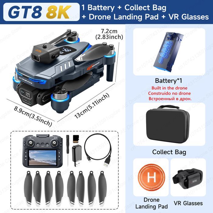 GT8 8K Drone VR Professionel Pad HD Dobbelt Kamera Skærm 5G Fjernbetjening WIFI Børsteløs Motor Forhindringsundgåelse Sammenklappelig Legetøj