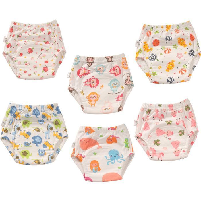 Conjunto de 6 calzoncillos reutilizables y transpirables de algodón para el aprendizaje del control de esfínteres, para niños y niñas pequeños.
