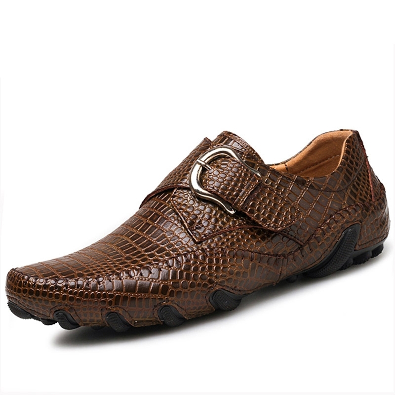 Mocassins masculinos de marca, sapatos casuais masculinos, sapatos de condução masculinos em couro genuíno com textura de crocodilo, sapatos baixos masculinos, tamanhos grandes 38 a 46.
