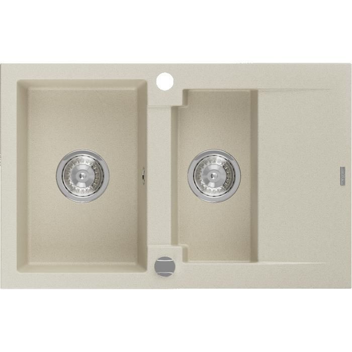 Lavello in granito Mexen Gaspar a 1 vasca e mezza con gocciolatoio corto, 737 x 475 mm, beige - 6507731505-69