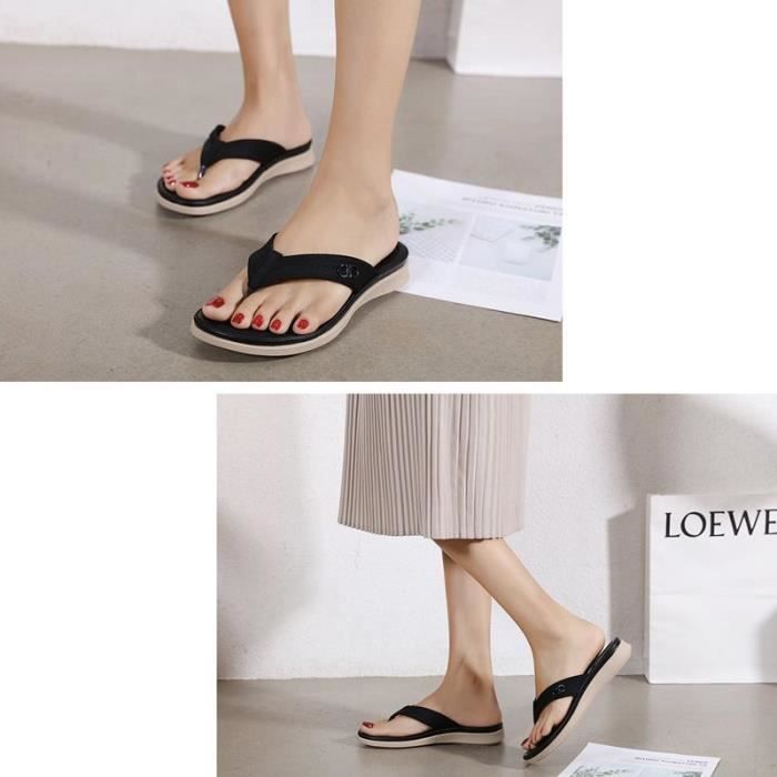 Women's Flat Summer Flip-Flops, Non-Slip, Black - Comfortable - Synthetic