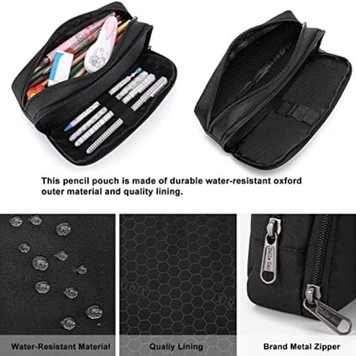 Trousse Scolaire pour Enfant Grand Capacité Aesthetic Trousse Double Compartiment pour Garcon et Fille Ado College, Noir
