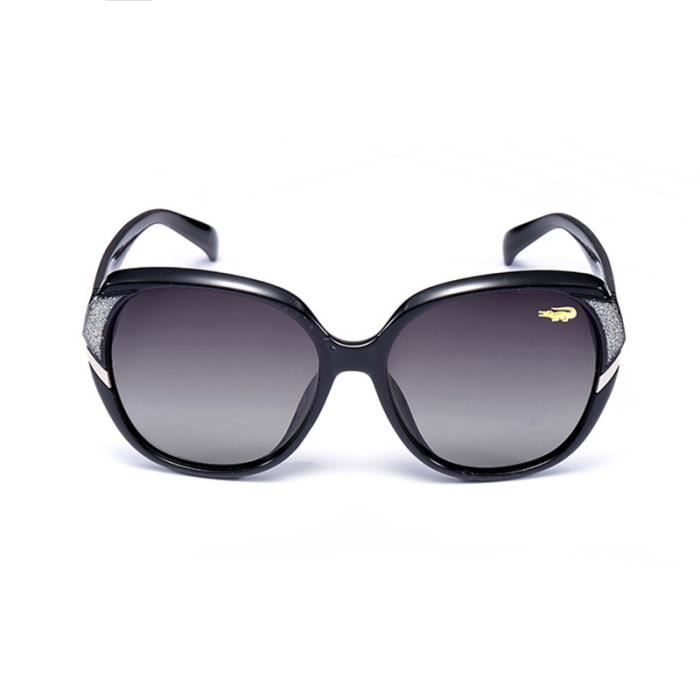 Lunettes de soleil femme marque grand cadre rétro polarisées protection des yeux Anti-UV noir