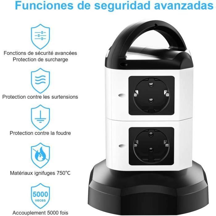 Tour Multiprise 6 Prises et 4 USB avec 2m Câble, 2500W/10A Multiprises Parasurtenseur Parafoudre pour Bureau, Interrupteur