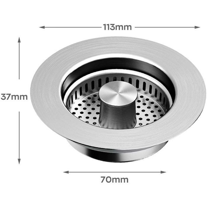 Bonde d'évier 3 en 1 avec panier anti-obstruction - Évier de cuisine - Modèle escamotable - Acier inoxydable - Universelle - Évacuat