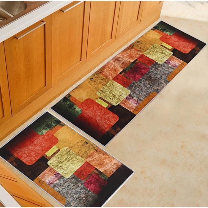 2pcs Tapis de cuisine, antidérapant, en polyester, Motif Géométrie aquarelle, pour Cuisine bureau Salle à Manger - 40*60cm+40*120cm