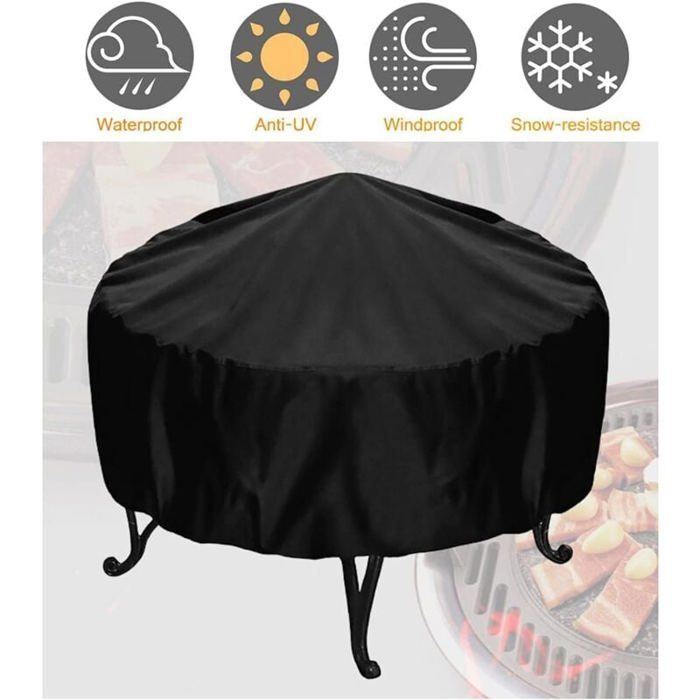 Copertura rotonda impermeabile Oxford per braciere, nera, antipolvere, per bracieri da barbecue da esterno (diametro 7