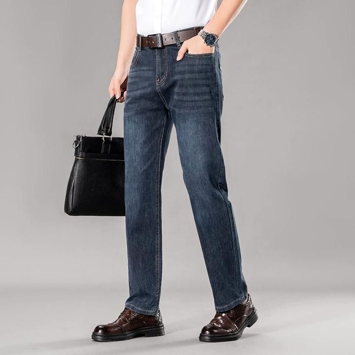 Men's Straight Leg Jeans for Autumn and Winter, Plus Size - FUNMOON - Blue - Men's