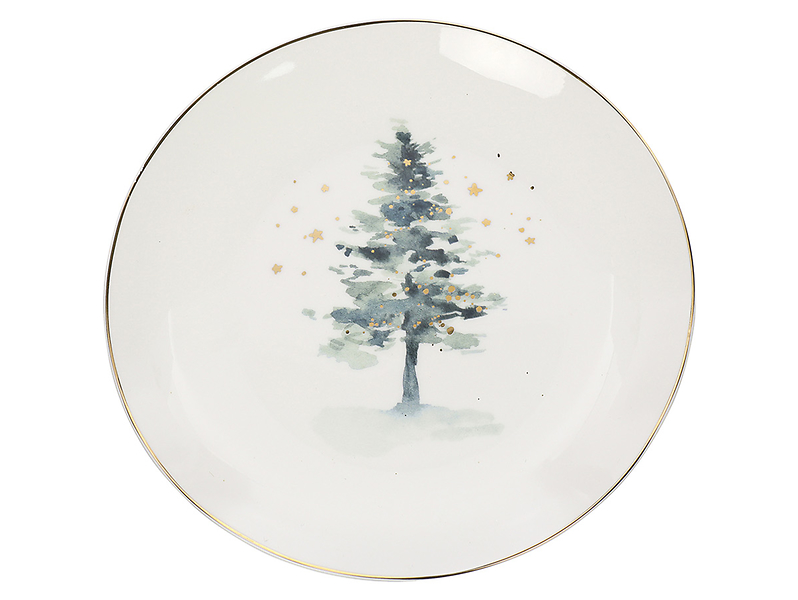 Talerz deserowy choinka Misty Forest porcelanowy biały