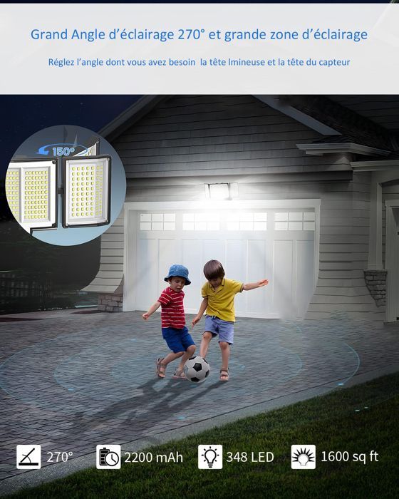 Foco solar exterior de 348 LED con sensor de movimiento, resistente al agua IP65 para jardín.