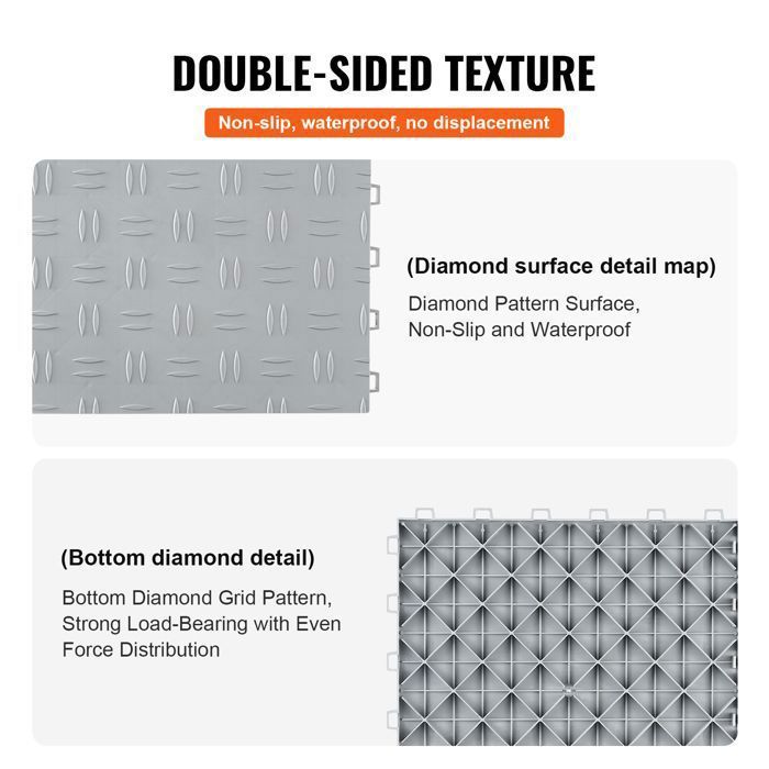 Baldosas entrelazadas para garaje - VEVOR - 305 x 305 x 13,4 mm - Textura antideslizante de doble cara - Protección para garaje - Plateado