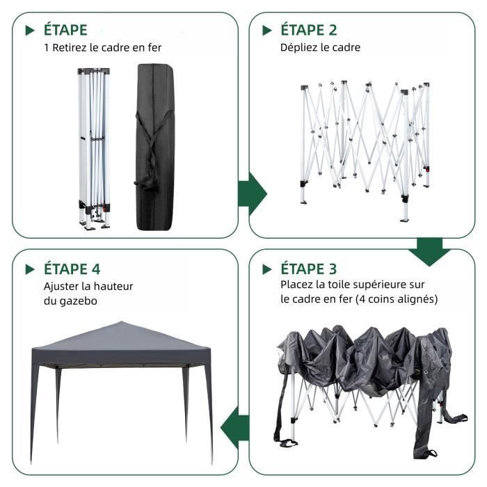 Tonnelle 3 x 3 m Pop-Up Tonnelle Pliante imperméable, pour Festivals, plages, terrasse ,Gris