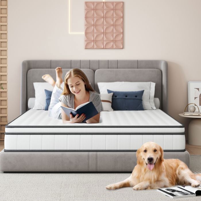 Matelas 90x200 cm, 25 cm, Hybride à ressorts ensachés, Mémoire de forme, Confort moyen, Respirant 3D, Design ergonomique,